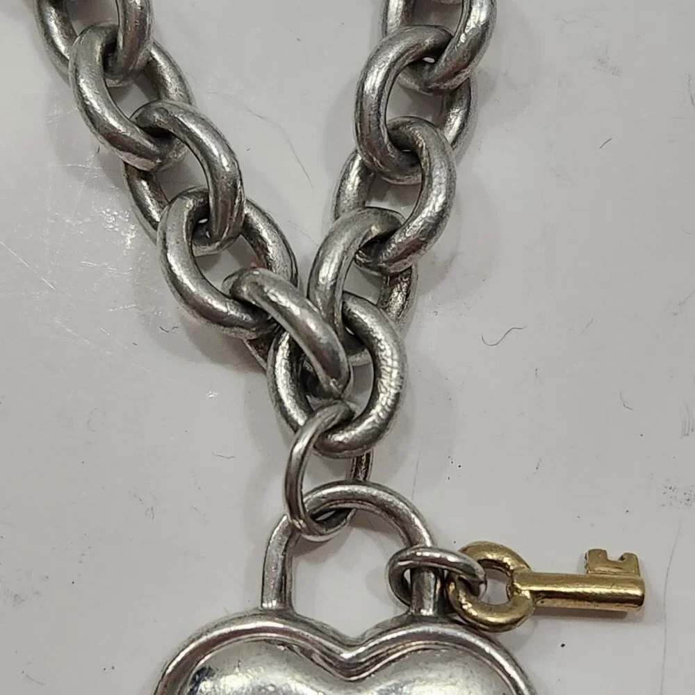 Vintage 1994 Tiffany & Co. Sterling Silver/18K Yellow Gold Heart W/Key Link Nck - Picture 7 of 7